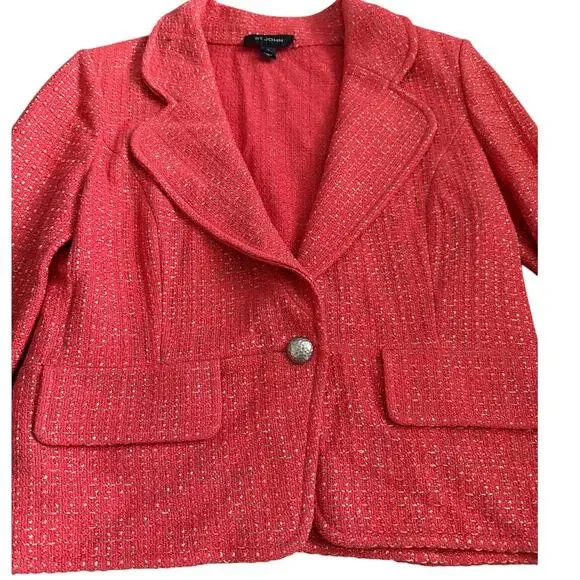 St. John Metallic Single Button Tweed Blazer‎ Coral Size 12